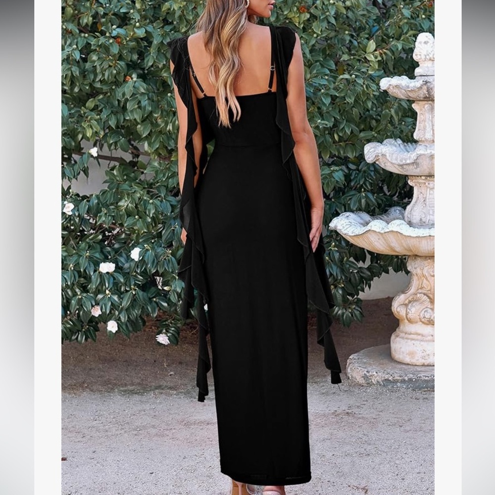 Pretty Garden Black Ruffle Bodycon Maxi Cocktail Sleeveless Dress Size S NWT - Picture 4 of 16